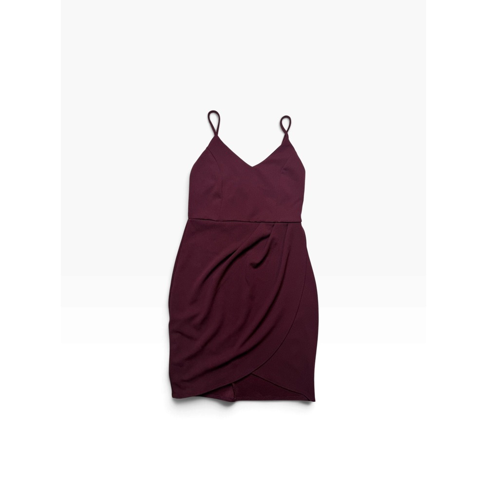 Lulus Burgundy Plum Wrap Mini Dress V-Neck Spaghetti Strap Cocktail Size S